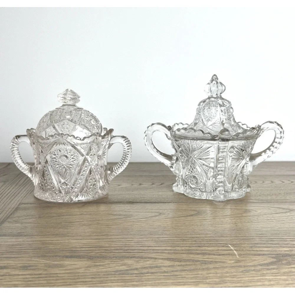 VINTAGE EAPG Biscuit, Cracker Jar Antique Early American Pattern Glass Pressed 2